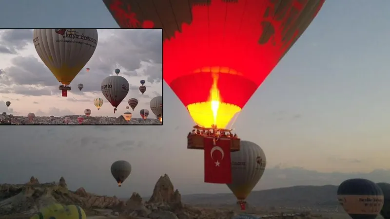 Kapadokya'da Zafer Coşkusu: Balonlar Bayraklarla Yükseldi!